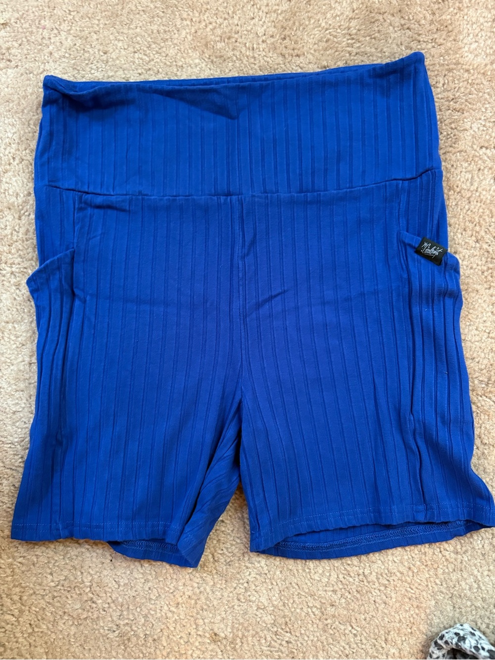 High-Waist Ribbed Blue Bike Shorts